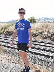 Brad Hunter naked by the train line by Bentley Race image #6