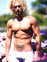 Erik blond muscular hunk garden shoot by Male Model image #9