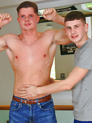 Straight Muscular Hunk Logan's 1st Man Suck by English Lads image #7