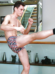 Ultra-Lean MMA Fighter Alex Wanks his Thick Uncut Cock & Shoots a Big Load of Jizz all over Himself! by English Lads image #8