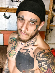 Tattooed hottie Bo Sinn plays with his ass and uncut cock by Men image #8