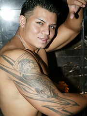 Hot muscle latino Alan shows his fat uncut cock. by Finest Latin Men image #8