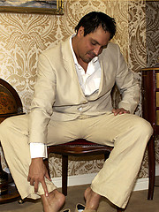 Horny Marcello sniffs his new suede shoes and shoots his load deep inside them by With Marcello image #6