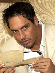 Horny Marcello sniffs his new suede shoes and shoots his load deep inside them by With Marcello image #6