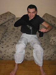 He peels off his sweet blue undies to reveal a great uncut cock. by EU Twinks image #5