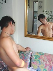 Smooth young twink admires his naked body in front of a mirror by Mount Equinox image #6