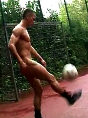 Horny footballer practicing keeping his ball up while totally naked!  by Eric Deman image #7