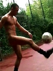 Horny footballer practicing keeping his ball up while totally naked!  by Eric Deman image #7