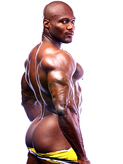 Bald ebony pro bodybuilder Leon Jacksons by Muscle Hunks image #8