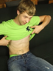 Smooth twink Levi Lee tugs on his hard cock. by BF Collection image #7