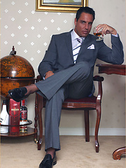 Marcello takes off his suit and tie to wank in his shiny black stockings by With Marcello image #10
