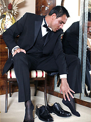 Marcello takes off his black suit and fills a condom with warm cum for one lucky fan by With Marcello image #7