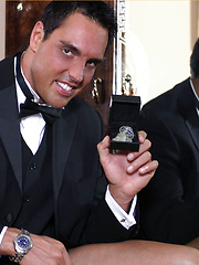Marcello takes off his black suit and fills a condom with warm cum for one lucky fan by With Marcello image #7