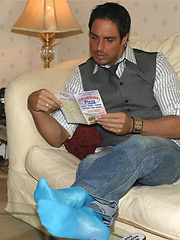 Marcello relaxes with a glass of red wine and his firm cock in his hand by With Marcello image #7