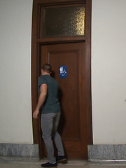 Straight stud gets gang fucked in a crowded cruising bathroom  by Bound in Public image #17