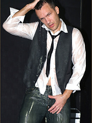 Gay hunk gets too horny and showers in his suit and socks, then pulls his hard cock by With Marcello image #7
