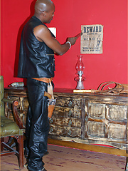 Gay black stallion wearing leather pulls his huge erection hard by With Marcello image #12