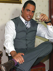 Marcello winds down by smoking a big cigar and taking off his leather shoes, before cumming inside a brandy glass by With Marcello image #9