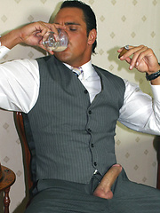 Marcello winds down by smoking a big cigar and taking off his leather shoes, before cumming inside a brandy glass by With Marcello image #9