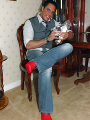 Hunky Marcello has bought a new pack of silky socks, he sniffs one pair as he shoots his load on another by With Marcello image #11