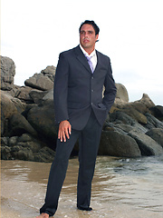 Marcello wearing a soaking wet business suit wanking on the rocks by With Marcello image #10