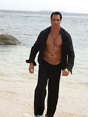 Marcello looking hot and sticky wanking by on a tropical beach by With Marcello image #8