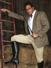 Marcello dressed in full riding suit masturbating in the stables by With Marcello image #9
