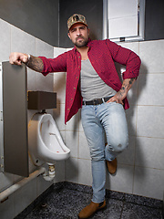 Hairy gay truckers Ryan Bones & Markus Kage suck & fuck in a public bathroom by Bromo image #12