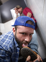 Hairy gay truckers Ryan Bones & Markus Kage suck & fuck in a public bathroom by Bromo image #12