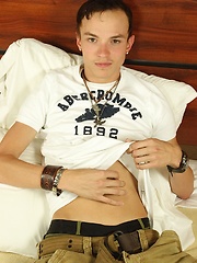 Danny Bowman alone on his bed masturbating his thick cock. by BF Collection image #5