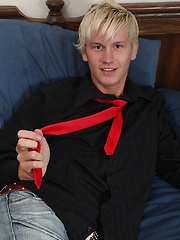 Cute blond boy Coby jerks off wearing only his red necktie! by BF Collection image #7