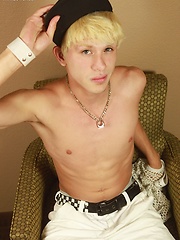 Blond twink Angel Villanueva tugs on his thick cock. by BF Collection image #8