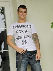 Tattooed Peter Kone masturbates on the front porch. by BF Collection image #9