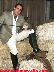 Marcello dressed in full riding suit masturbating in the stables