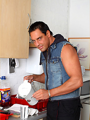 Marcello the stud gets horny in the kitchen and masturbates