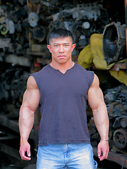 Muscled asian man Daryl Gee posing