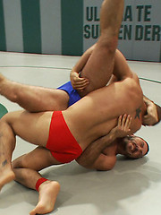 Smooth muscle stud Leo Forte fights and fucks hairy muscle stud Alessio Romero.