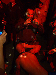 Patrick Rouge gets used and humiliated in front of a hundred horny men at the Bound In Public Launch Party.