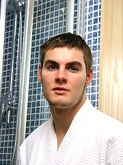 Dan posing in a shower