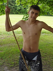 Brunette twink outdoors