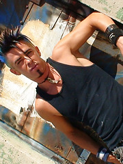 Thin Punk With Mohawk Works His Cock & Balls