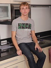 Smooth twink Jackson Madden busts nut on kitchen counter.
