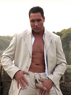 Hunky Marcello is taking a stroll outdoors and playing with his cock