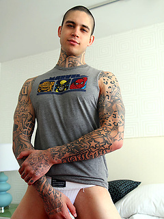 Straight Tattoo Artist Anthony Blaize strips and jacks off by Bentley Race by Bentley Race image #1