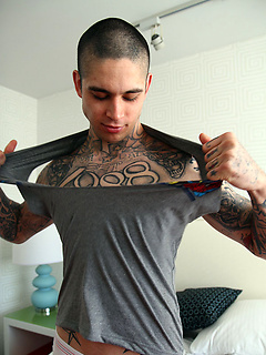 Straight Tattoo Artist Anthony Blaize strips and jacks off