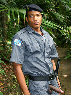Brazilian cop Bruno Loronha shows his cock