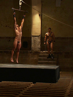 Phenix Saint shocks the hell out of Gianni Luca and fucks him hard in suspension bondage.