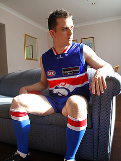 Aussie boy Brent Tyler strips of of his Footy Gear by Bentley Race by Bentley Race image #1