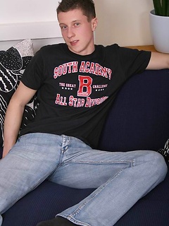 Thin brunette boy jacking off