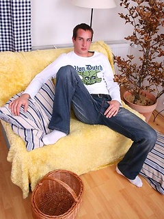 Uncut euro boy jerking off dick